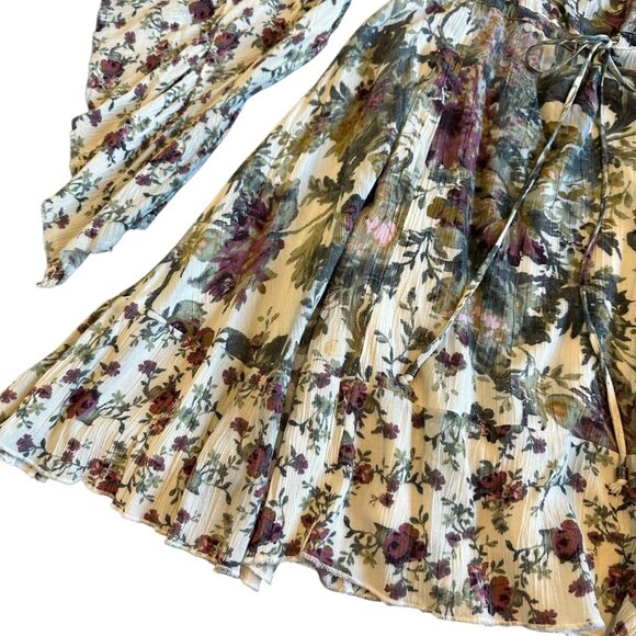 Free People Heart of Gold Floral Print Mini Dress Butterfly Sleeves Size Small - Picture 5 of 14
